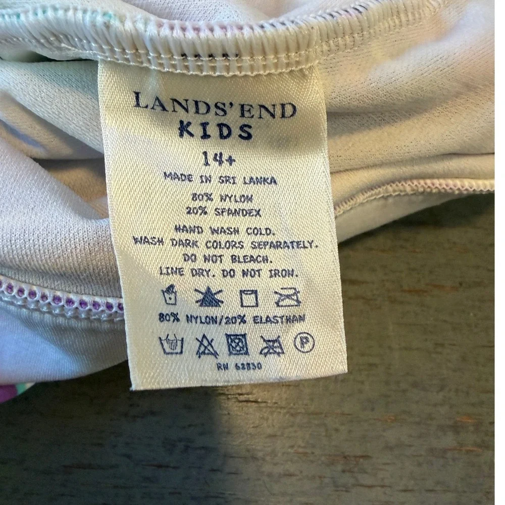 Lands End Kids Girls One Piece Swimsuit Size 14 Purple Teal Striped Crossback